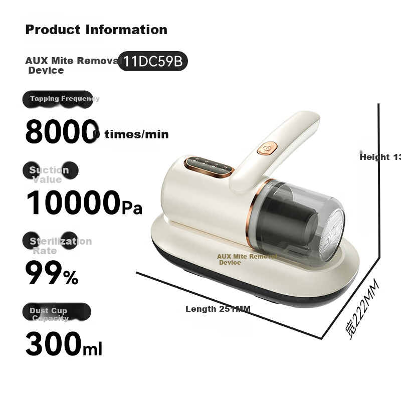 AUX Cordless Dust Mite Remover, Handheld Small Bed Vacuum Cleaner, Powerful Suction for Bed, Antibacterial And Mite-Removing Dust Extractor, Beating AXC-11DC59B, Coconut Milk White + 3 Filter Cartridges