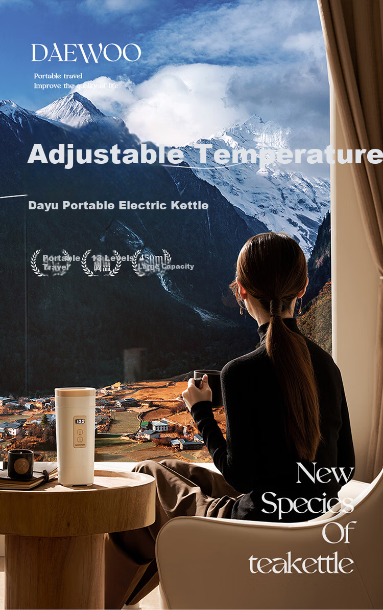 DAEWOO [Mid-Autumn Festival And National Day Travel] Portable Electric Kettle Water Boiler, 316 Stainless Steel, Travel Electric Hot Water Kettle Heating Cup, Baby Constant Temperature, Travel Insulation D9 450ml 7