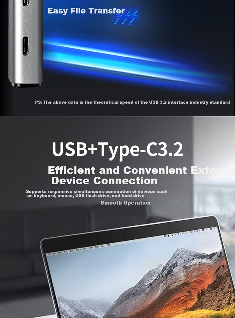 Lenovo Type-C Expansion Dock, USB3.2 Hub, 10Gbps Transmission, HDMI 4K 60Hz Converter, PD100W Expansion Dock, BY06-C2 (Metal) 4