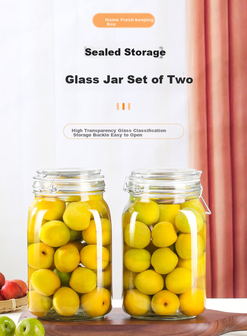 Baijie Glass Storage Jar, Airtight Container for Liquor Infusion, Glass Bottle for Honey, Canned Food Jar, Pickle Jar, 1500ml*2 1