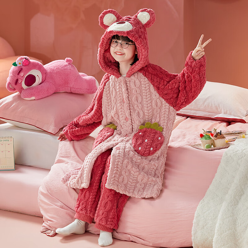 MiiOW Coral Fleece Children's Bathrobe Autumn Winter Thickened Plush Cartoon Warm Homewear for Girls 2025 New Style
