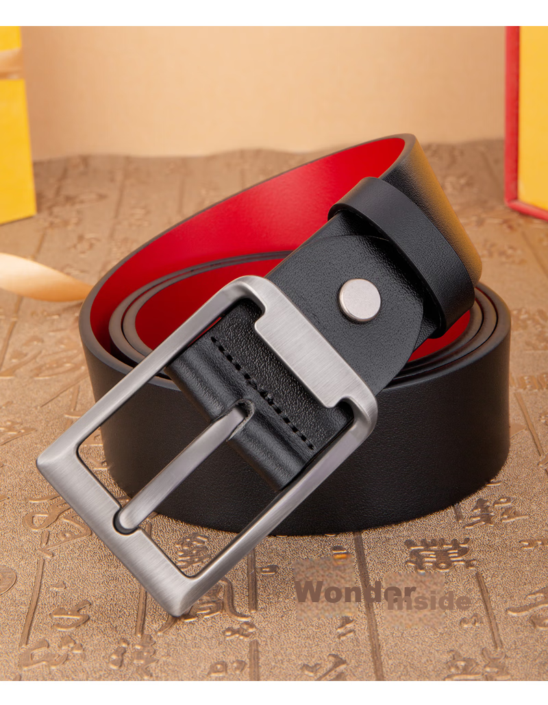 Cattlesboss Red Belt for Men, Zodiac Year Red Leather Belt, Horse Year Men's Casual Pin Buckle Trouser Belt, 1101 Racing Red 110cm 9