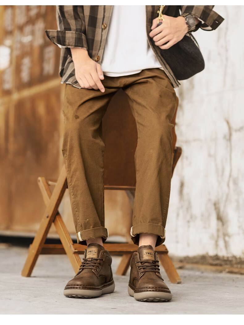 G.N.Shi Jia Men's Martin Boots Autumn Winter New Fashion Retro Work Shoes Casual Mid-top Lace-up Leather Shoes for Men 10