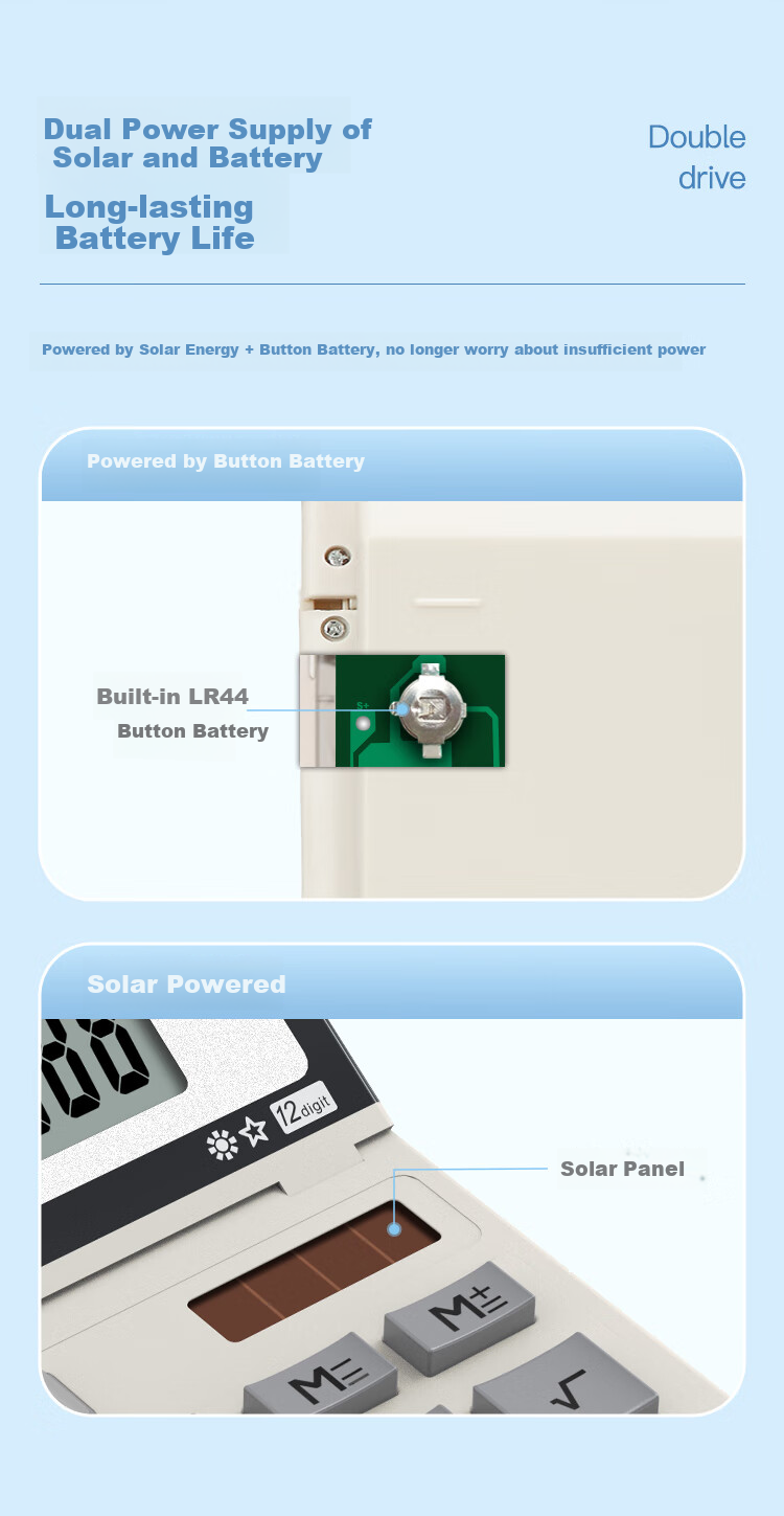 COMIX Dual Power Office Large Calculator, Wide-Screen Financial Calculator Office Stationery Supplies C-1200H 3