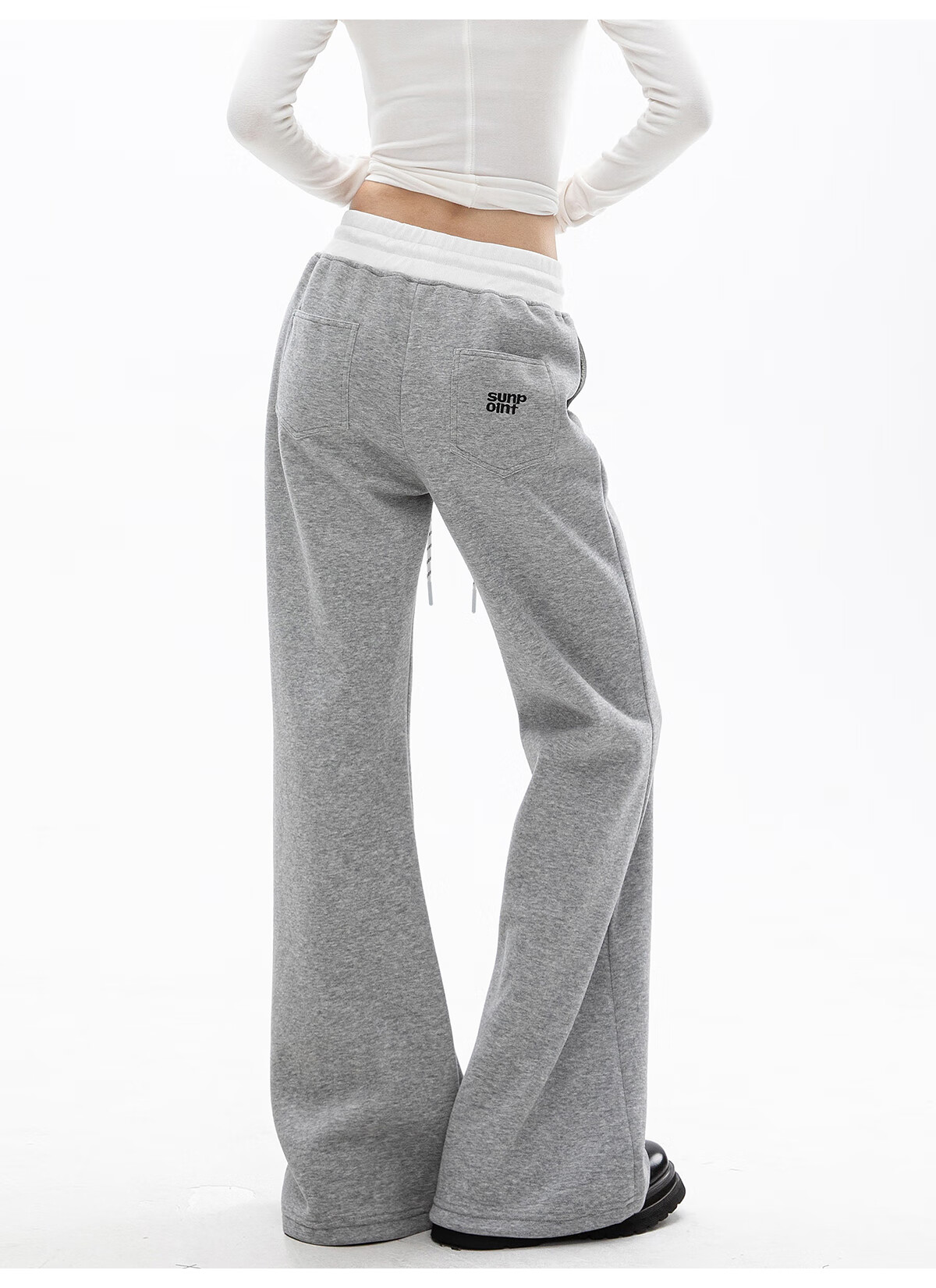 ICH MODE Women's American Style Flared Sports Pants Autumn Winter Straight Wide-Leg Casual Sweatpants BF Lazy Style Navy Blue S 10