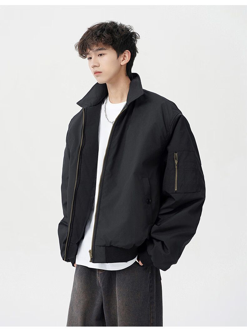 MMOPTOP Men's American Style Flight Jacket Autumn Winter Fashion Loose Casual Coat MJK10 Navy Blue 3XL 10
