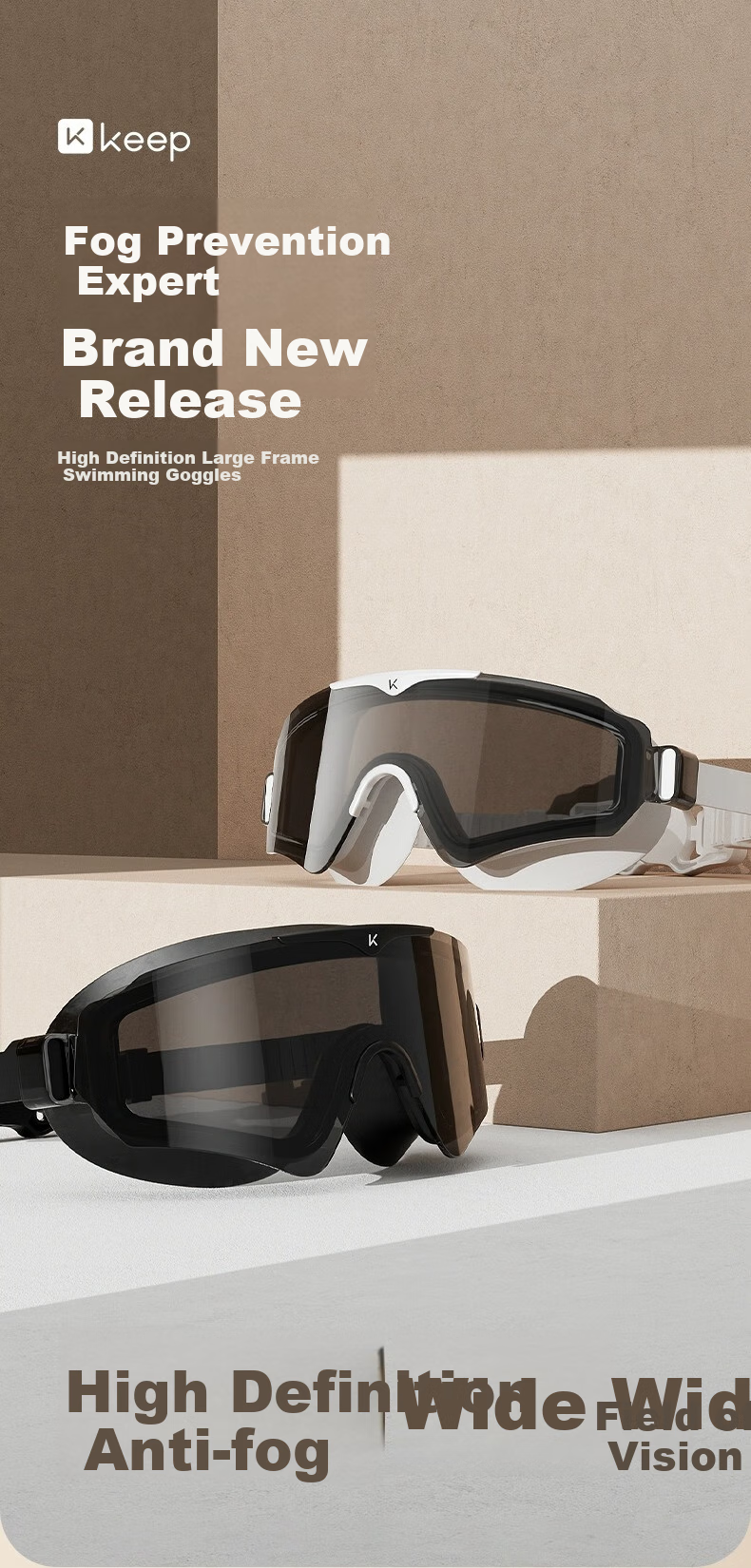 Keep Swimming Goggles for Men And Women, Waterproof Anti-Fog High-Definition Large Frame Clear Lens Swimming Glasses Diving Set Equipment, Honor Black 1
