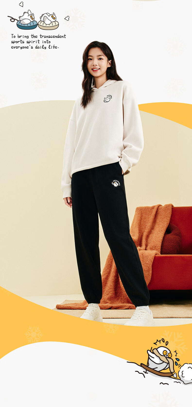 ANTA Snow Owl Fleece-Lined Knit Jogger Pants Women's Winter Casual Warm Trousers College Sports Pants 4