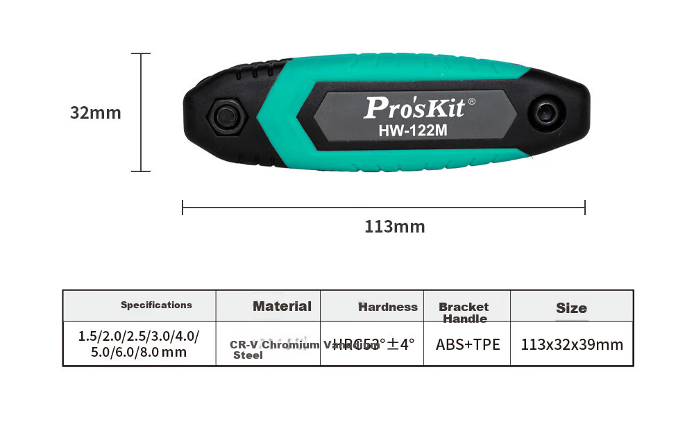 Pro'sKit HW-122M Folding Hexagonal Wrench Set, Portable Multi-Functional Car Repair Wrench Set (8 Pieces), 1.5~8mm 6