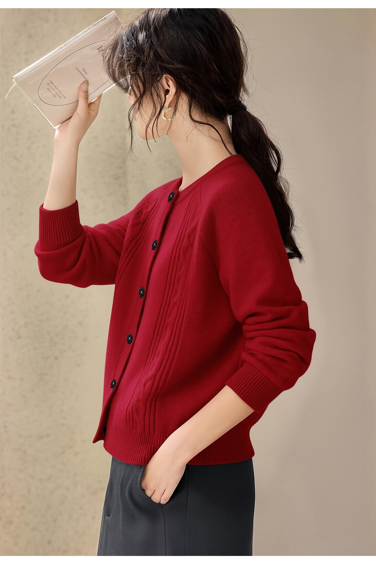 She Enjoy Knitted Cardigan Women Round Neck Cable Knit Sweater Soft Versatile Knit Top Outerwear T53Z136 8