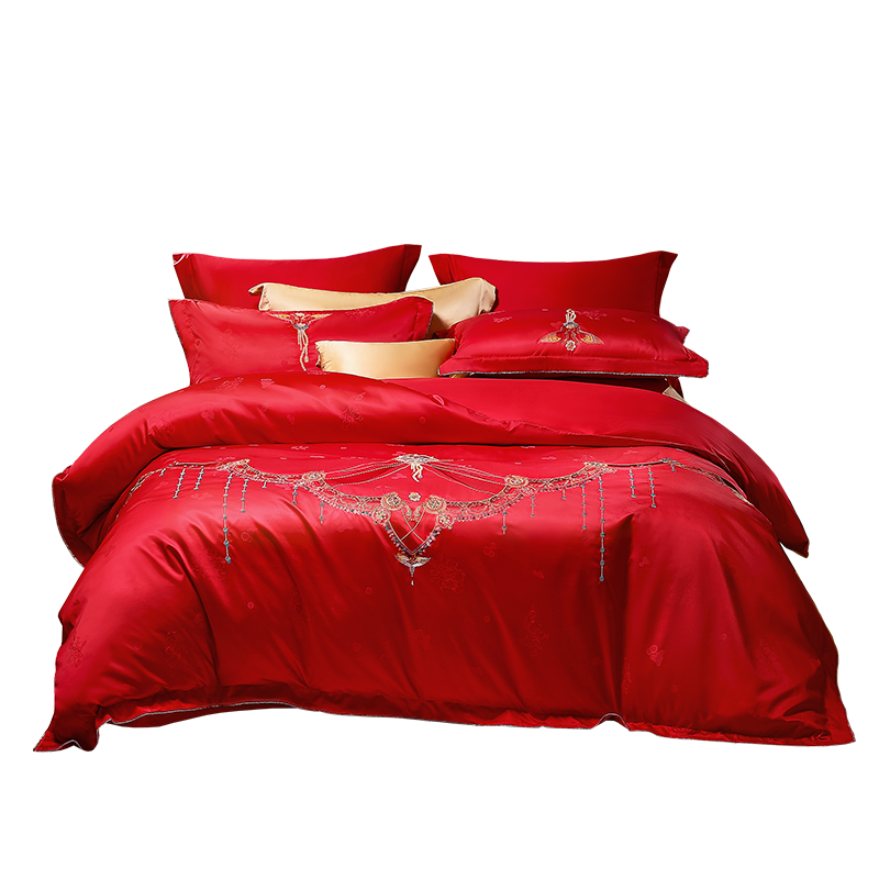 Fuanna Luxury Wedding 4-Piece Set Light Luxury Jacquard Phoenix Crown Embroidery Bridal Bedding Gift for 1.5m Bed
