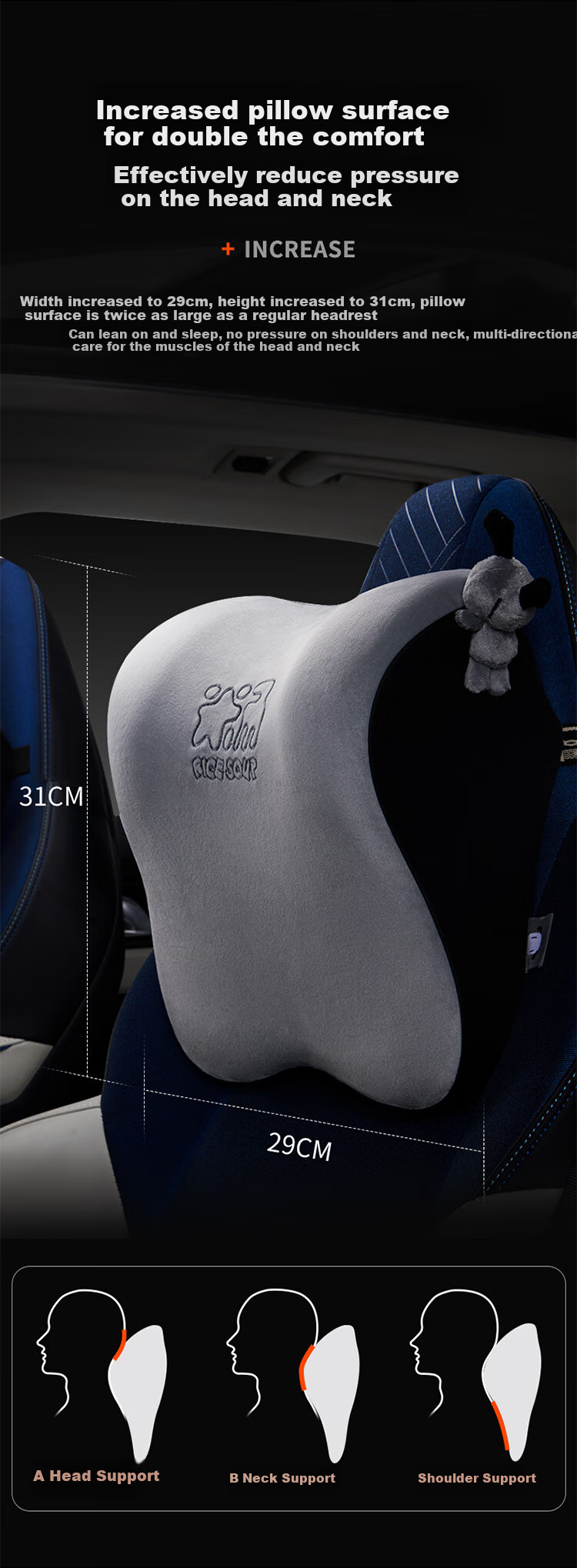 Rice Soup Car Headrest And Lumbar Support Integrated Sports Seat, Specialized Double Buckle, BYD Changan BMW Mercedes Neck Pillow 6
