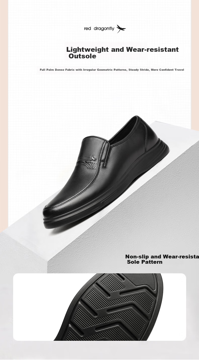 Hongqingting Brand Men's Shoes, Top-Grain Leather Casual Shoes, Men's Business Formal Shoes, Dad Leather Shoes, WTA343351, Black, Size 41 3