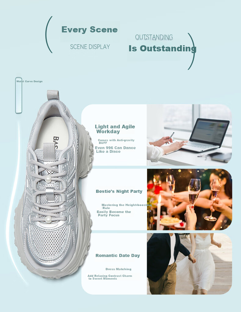 Basto Popular Thick-Soled Dad Shoes, Mesh Breathable Lightweight Sports Casual Sneakers 4