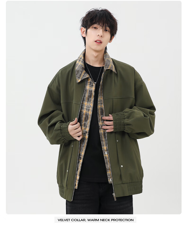 CLOR Men's Autumn Winter Two-Piece Style Casual Plaid Lapel Jacket JK11 Coffee XL 7
