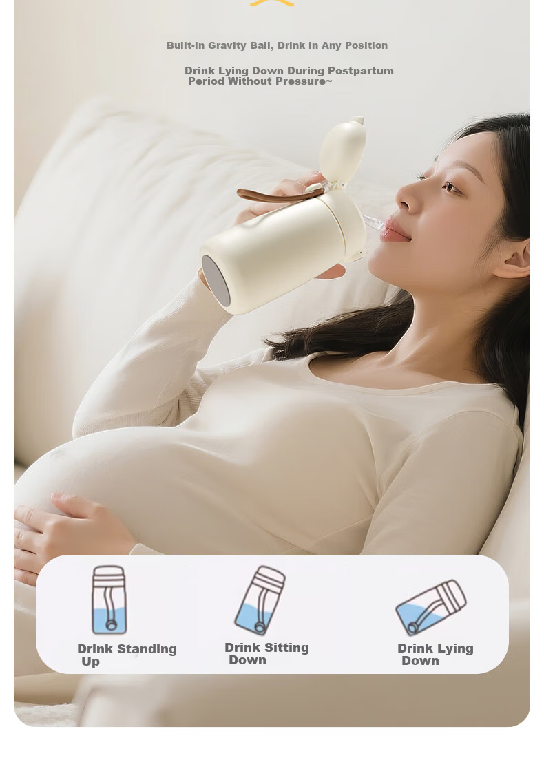 NRMEi Straw Insulated Cup for Pregnant And Postpartum Women, Lying Down Drinking Water, Ladies' 316L Stainless Steel High-Value Student Children's Water Bottle 20