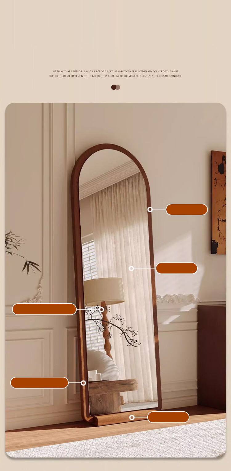 Huakai Star Full-Length Mirror Home Bedroom Dressing Mirror Dormitory Floor Mirror Wall-Mounted Mirror JY90 Wooden Base Coffee 160*50 8