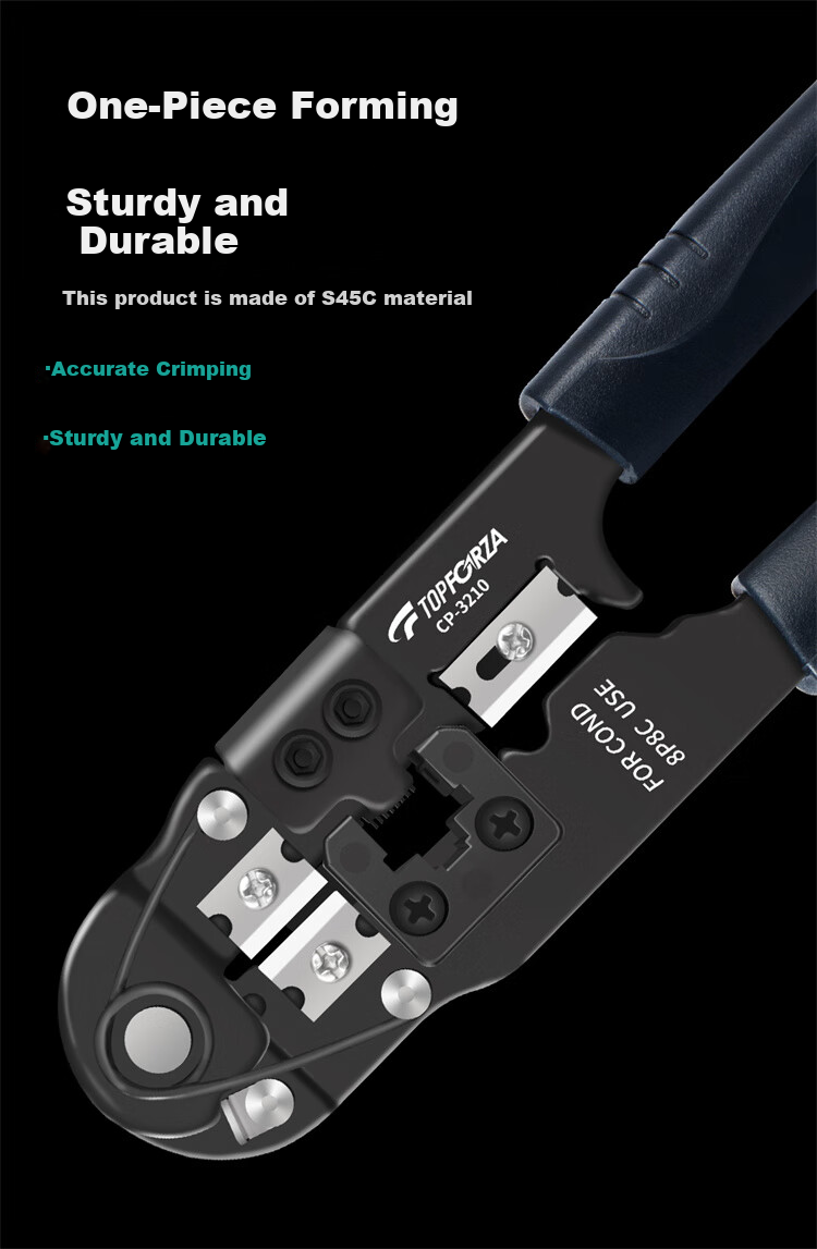 TOPFORZA Network Cable Crimper, RJ45 Connector Crimping Tool, Electrician's Wire Cutter, 8P Single-Port Network Crimping Pliers, CP-3210 1