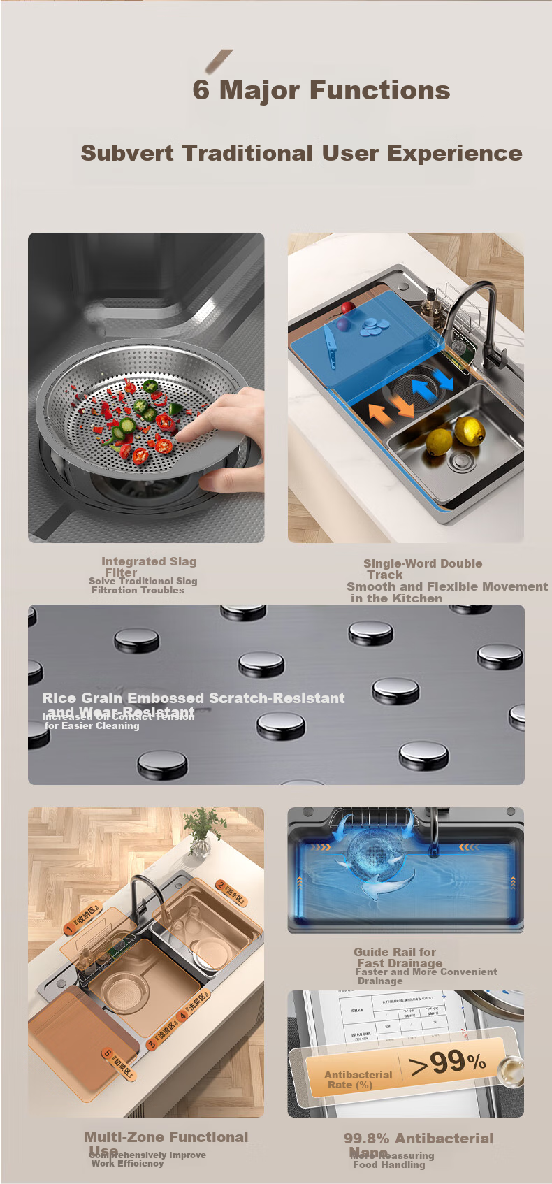 ARROW Kitchen Sink, Large Single Basin, Treasure Basin, Nano 304 Stainless Steel Japanese-Style Dishwashing Sink, Undermount Vegetable Washing Basin, Integrated Basi 4
