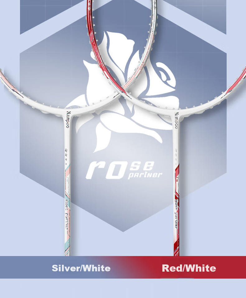 KUMPOO Badminton Racket, Full Carbon Fiber, 6U Ultra-Light, Smoky Wind Training, Offensive Single Racket, Steel Rose-Silver (Pre-Strung) 7