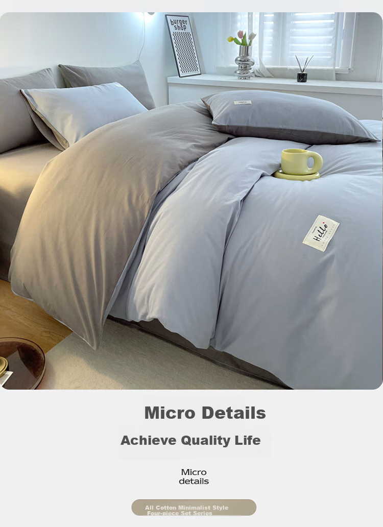SOMERELLE A-Class 100% Pure Cotton Bedding Set 4-Piece Waffle Weave Cotton Sheet Set Duvet Cover 200x230cm for 1.5/1.8m Bed 5
