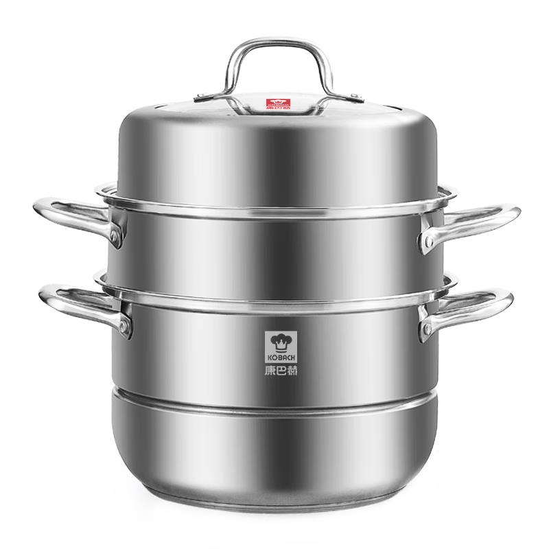 KBH 304 Stainless Steel Three-Layer Steamer Pot with Reinforced Bottom, Large Soup Steamer, Multifunctional Cookware, 32cm, Compatible with Gas Stoves
