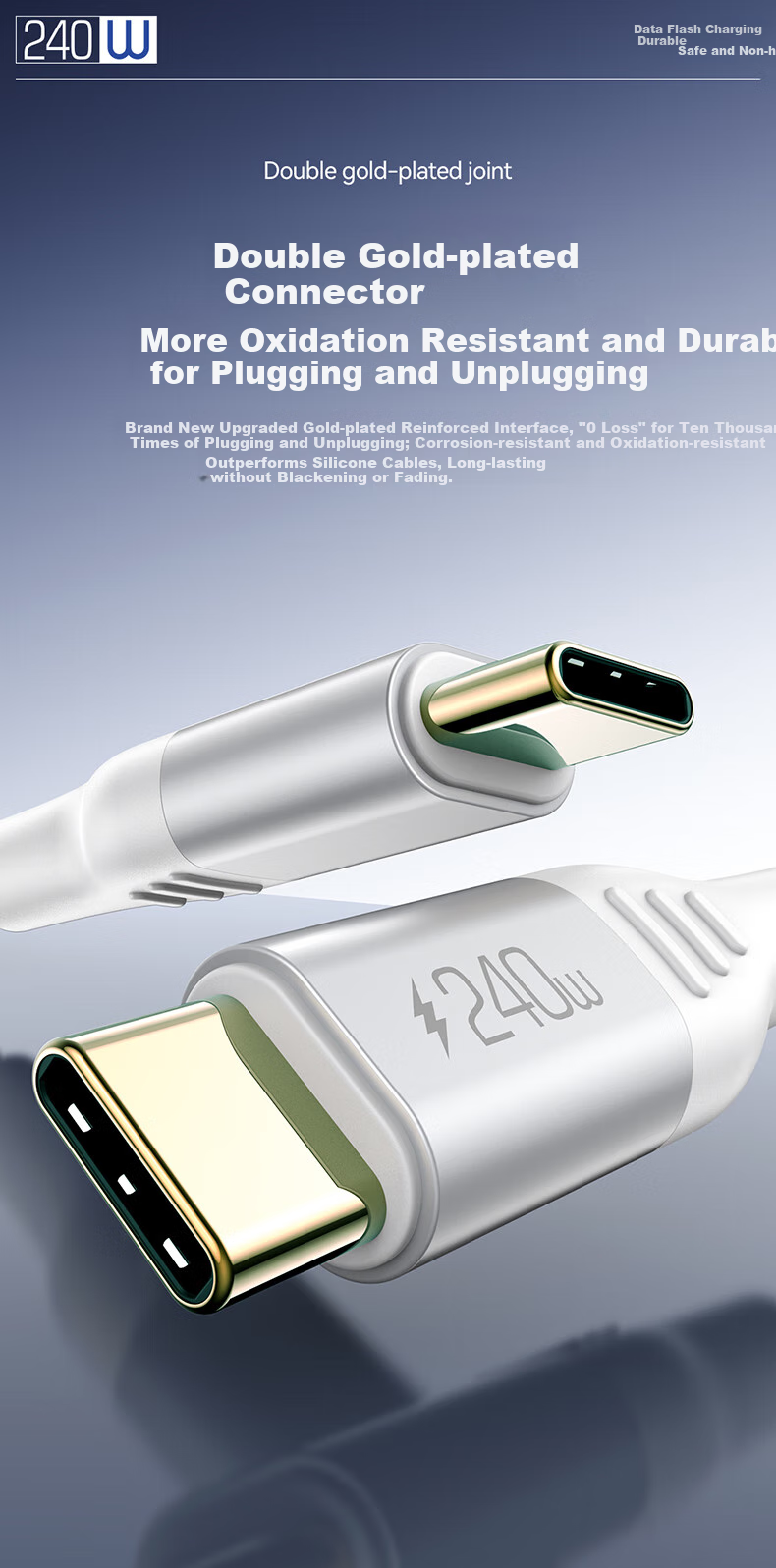 DOOSEYUON Apple Computer Charging Cable, MacBook Air Pro Laptop Power Cord, IPad Tablet Dual Type-C Data Cable, 240W USB-C (2 Meters) 7