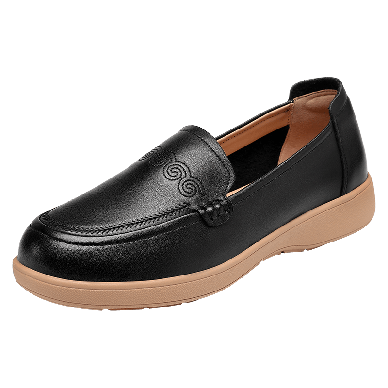 Red Dragonfly Women's Breathable Soft Sole Slip-On Casual Shoes Lightweight Elderly Leather Shoes WTB354101 Black Size 38