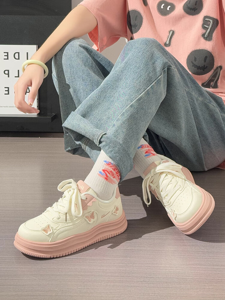 Huili Pink Butterfly Platform Shoes for Women, New Soft-Soled Comfortable Casual Shoes, Beige Pink, Size 36 (Runs Small Half Size) 2