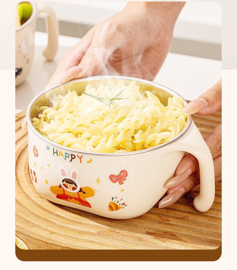 TREEJACK 316L Stainless Steel Single Handle Children's Feeding Bowl Baby Double Layer Anti-Drop and Anti-Scald Rice and Soup Bowl 8
