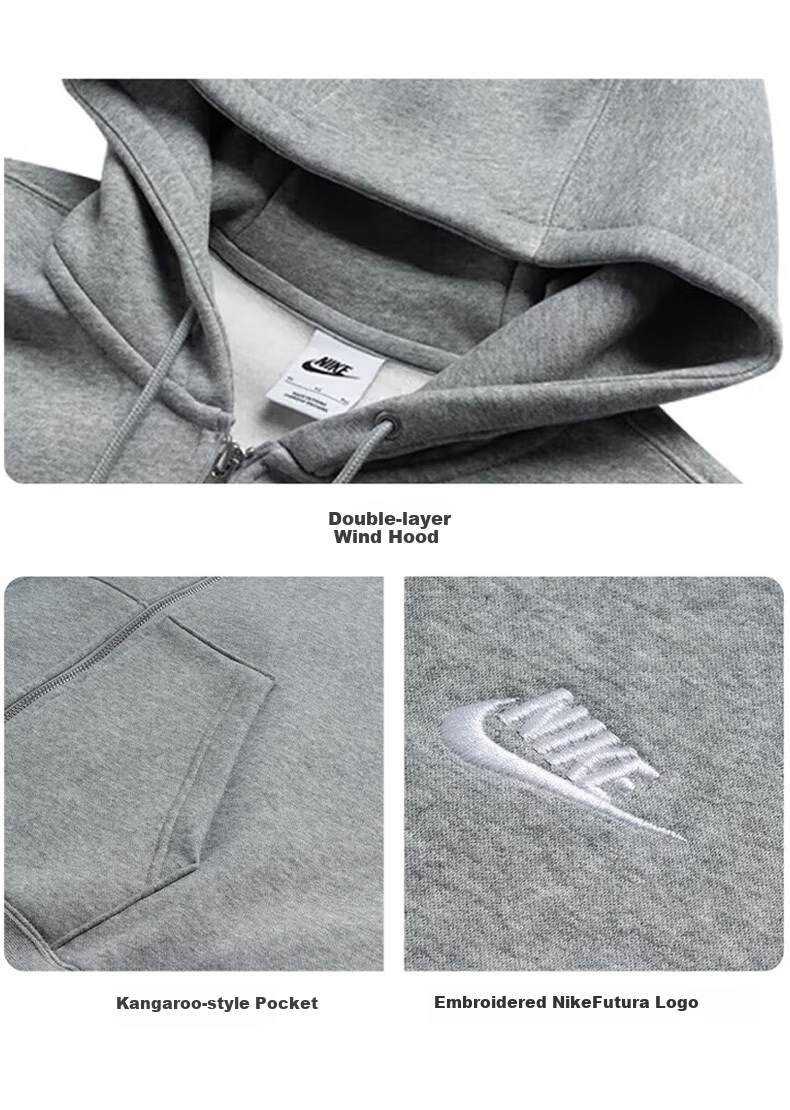 NIKE Men's Knitted Fleece-Lined Hooded Jacket, Simple And Versatile, Sportswear FN3862-063 Gray XL 4