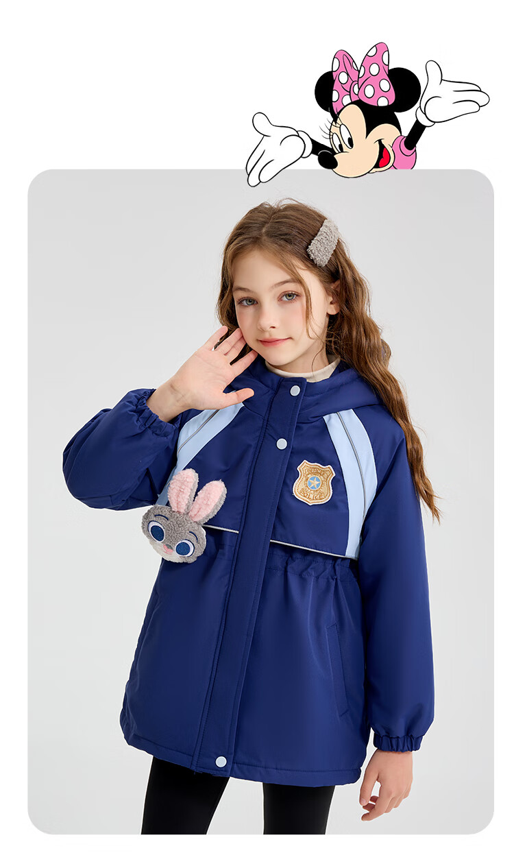 Disney Girls' Red Coat 2026 New Children's Winter Fashion Hooded Warm Cotton Jacket for Kids 1