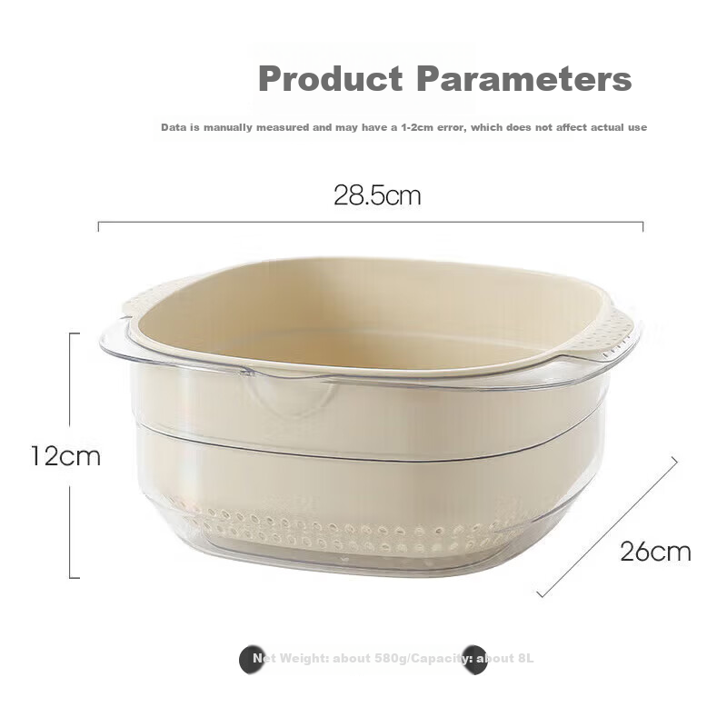 Maxcook Vegetable Washing Basket Draining Basket Plastic Double-Layer Vegetable Basin Colander Strainer Basket 1 Basin 1 Strainer Gray White MCPJ7729
