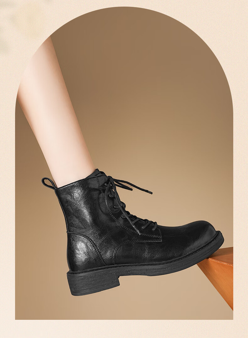 ZHR Women's Martin Boots Winter Flat Knight Short Boots British Slim Fleece Warm Leather Shoes KR10A Black 35 2