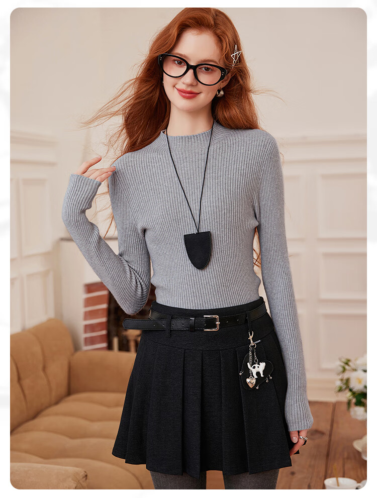 Bailuyu Simple Half Turtleneck Ribbed Knit Sweater 25 Autumn Winter New Wool Soft Sweater Women Dark Gray M 12