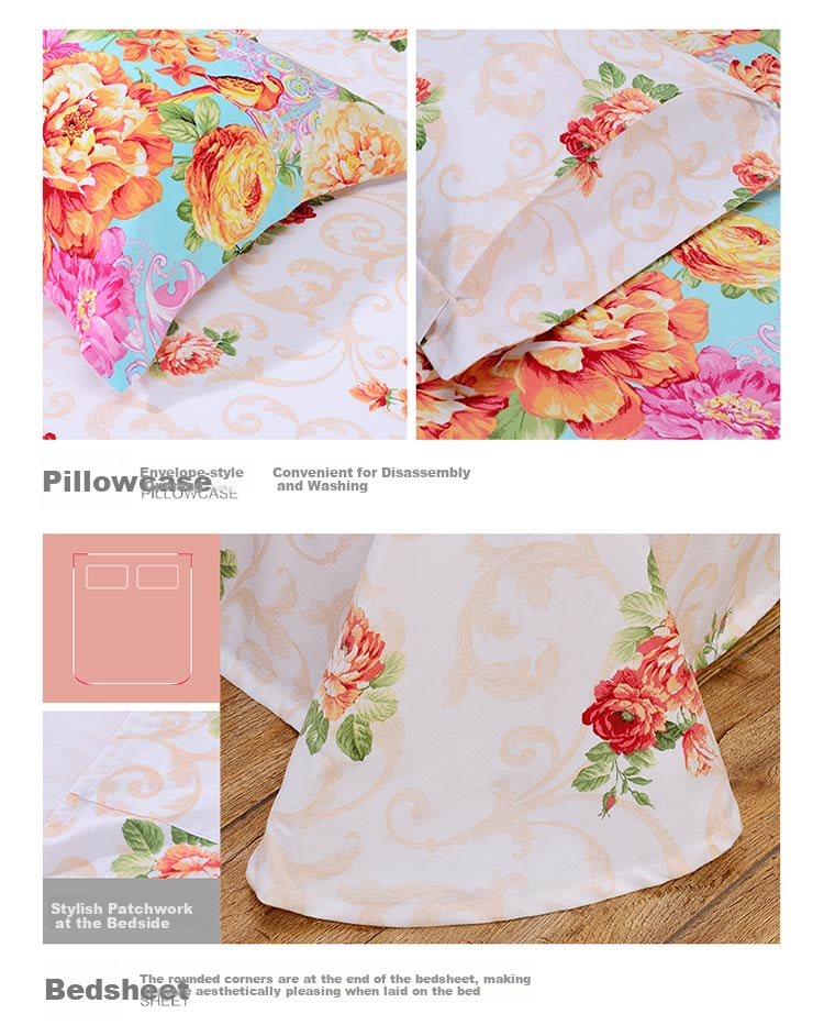 Fuanna Shengzhihua Four-Piece Bedding Set, Full Polyester Double-Sided Brushed, King Size Duvet Cover and Sheet, 230x229cm, Pink 13