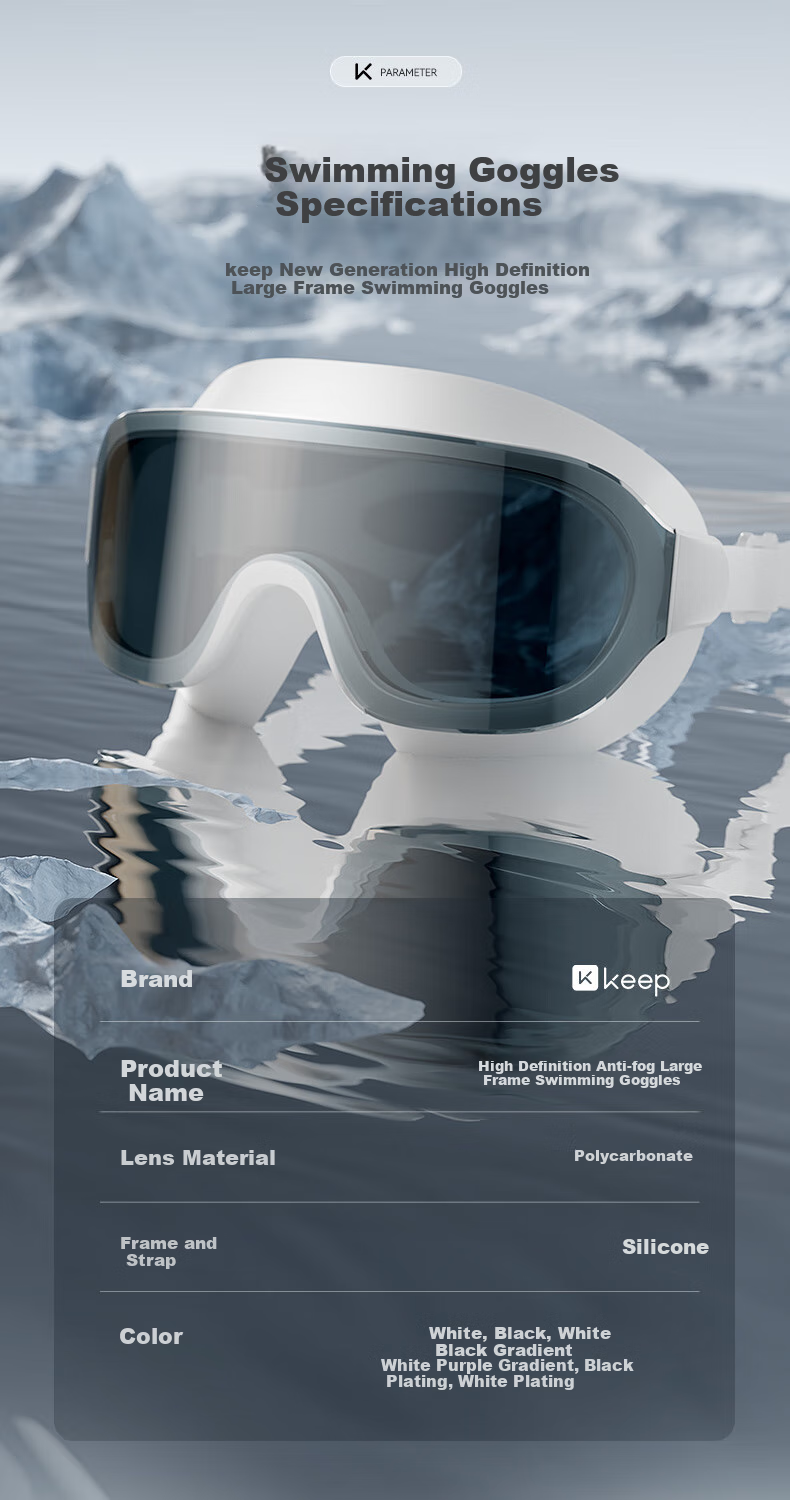Keep Swimming Goggles for Men And Women, Waterproof Anti-Fog High-Definition Large Frame Clear Lens Swim Glasses Diving 059 White Myopia -5.00 Diopters 7