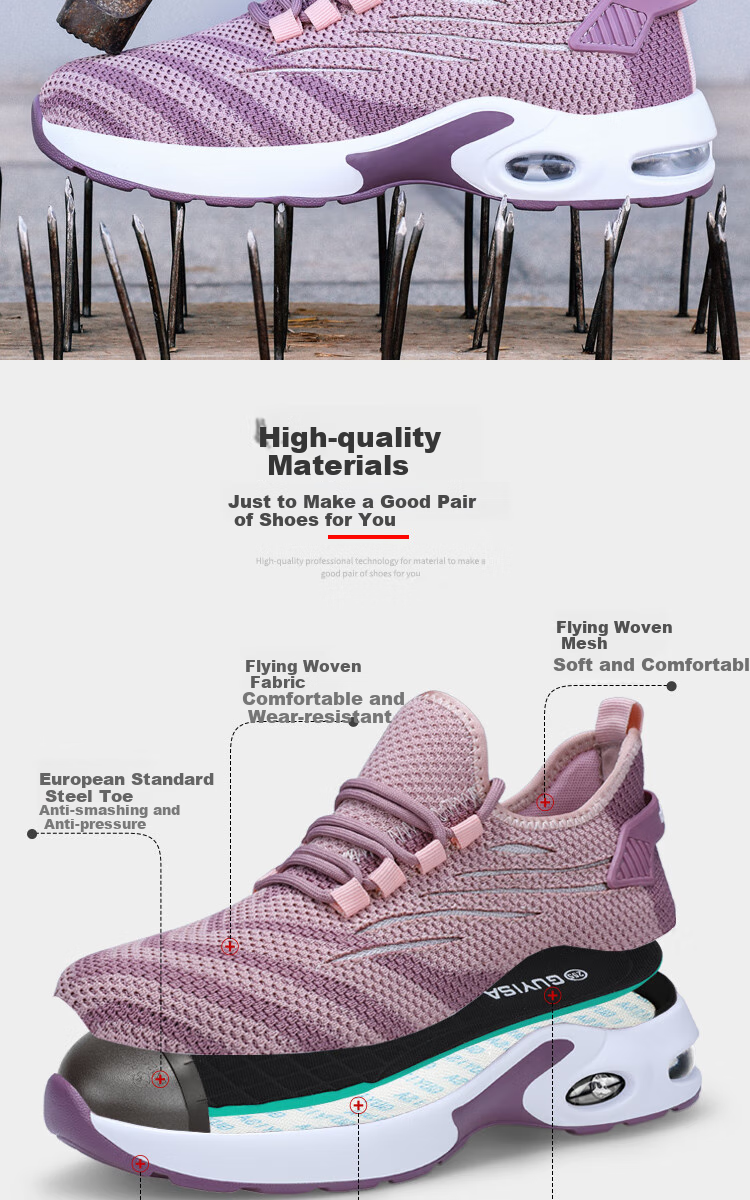 JUNBU Women's Safety Shoes with Steel Toe Cap, Puncture-Resistant, Ultra-Light Soft Sole, Breathable, Wear-Resistant, Construction Site Work Shoes 0277 Size 36 4