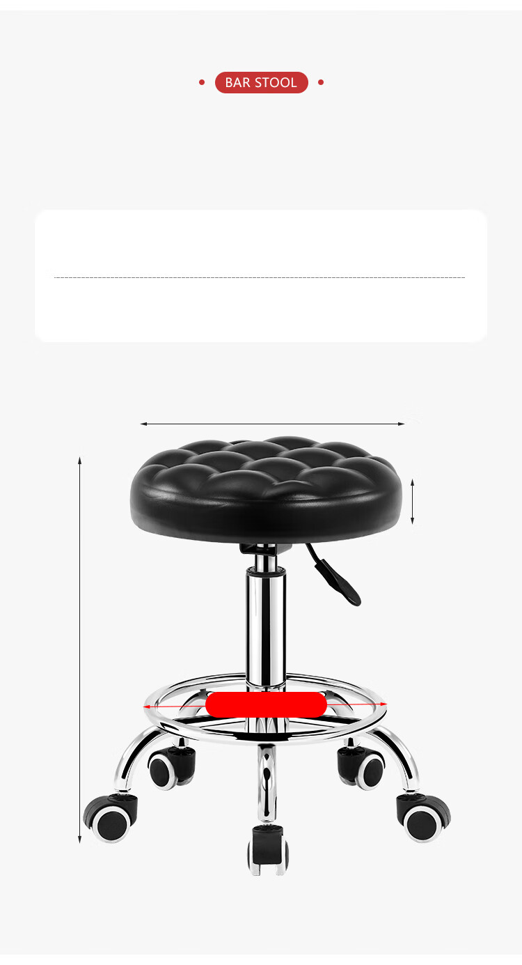 Huakai Star Bar Stool Adjustable Bar Chair Round Stool with Wheels Lift B-6 Upgraded Black 9