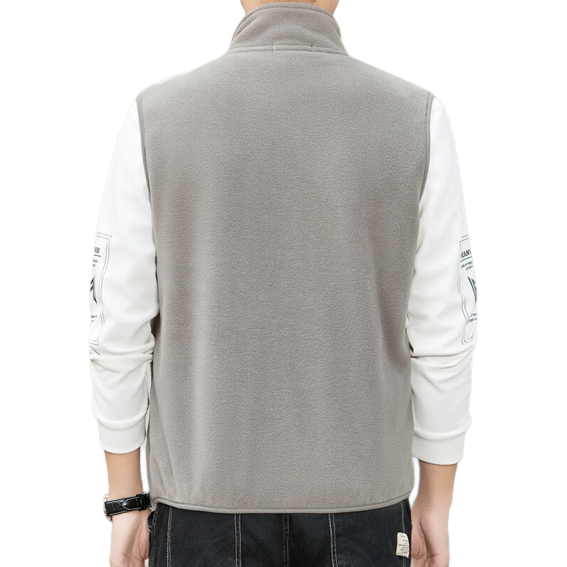ROMON Double-Sided Fleece Vest Men Simple Solid Color Comfortable Stand Collar Outdoor Casual Cardigan Vest Shirt