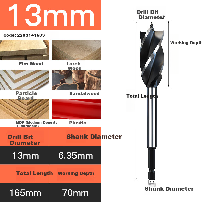HUHAO Drill Bit Hole Puncher Tool for Plastic Wood Boards, Hexagonal Shank Extended Woodworking Drill Bit Set