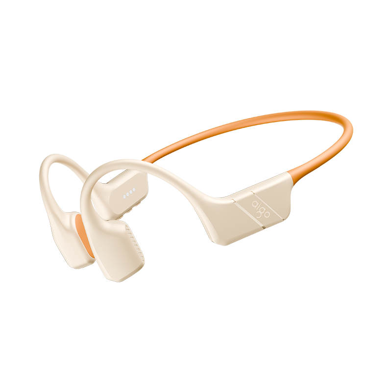 Aigo True Bone Conduction Bluetooth Swimming Earphones Open-Ear Kids Earphones 64GB Storage MP3 IP68 Waterproof Upgraded Soft Silicone Rear Hook GS08 Orange