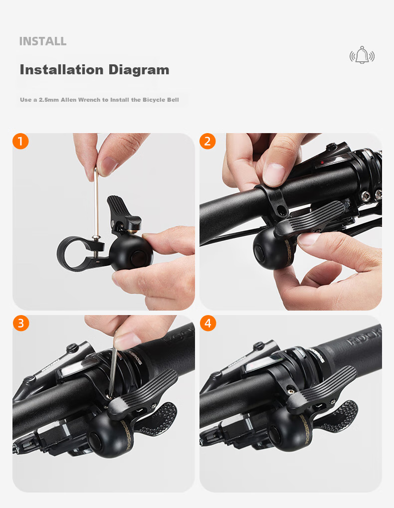 ROCKBROS Mountain Bike Bell, Road Bike Folding Bike Horn, Children's Balance Bike Cycling Accessories, Black, Right Side 9