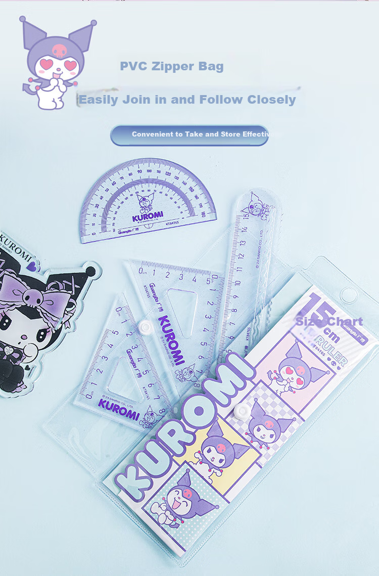GuangBo Sanrio Student Ruler Set, Large Numbers 15cm Straight Ruler And Triangle Ruler Set, Elementary School Exam-Specific Double Wave Ruler, Random Pattern KT84731 8