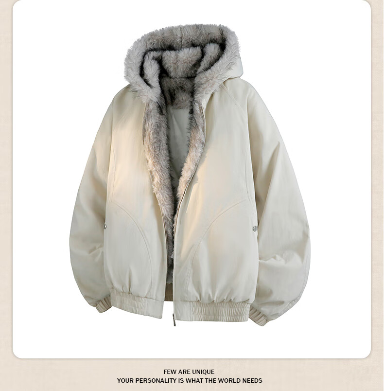 VUUG High Street Fur Collar Cotton Jacket Unisex Winter Loose Fleece Thickened Eagle Parka Brown L 4