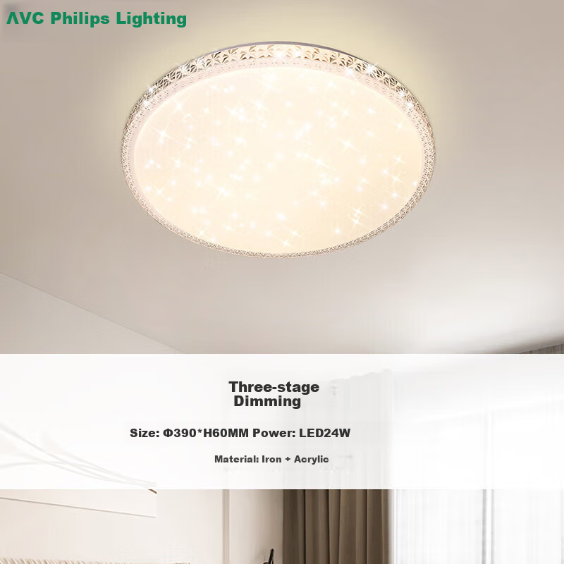 NVC Ceiling Light for Bedroom, Dining Room And Living Room, Modern Light Luxury Imitation Crystal Lamp, 24W, Three-Color Dimming