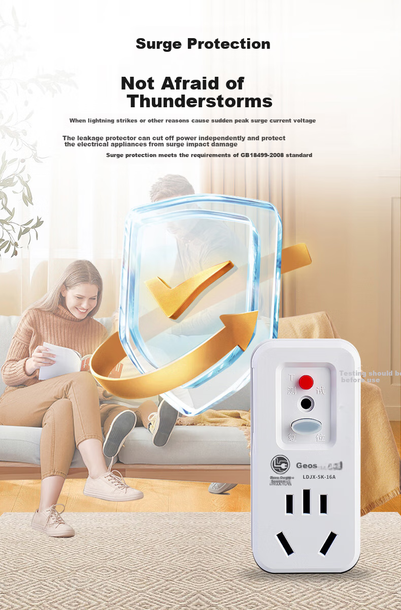 JS JISHUN Leakage Protection Plug, Water Heater Converter Switch Socket, Coffee Machine Health Pot Anti-Leakage Power Strip, 10A 5