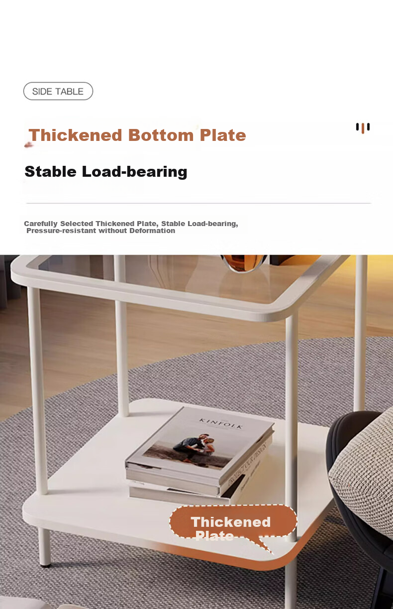 FENJIEXIAN Side Table, Coffee Table, Living Room Luxury Small Tea Table, Tempered Glass Tea Stand, Bedside Table, Double-Layer Storage Tea And Water Table 15