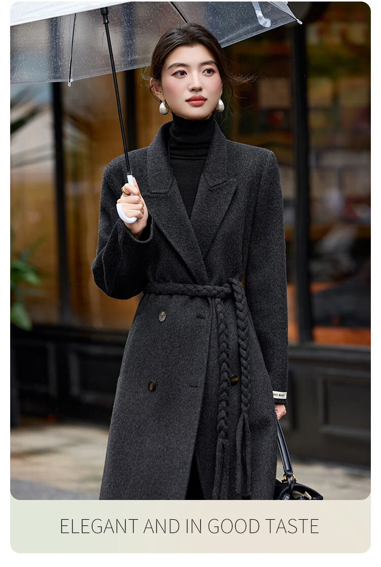 Bailuyu Wool Double-Faced Coat with Suit Collar, Straight Slim Fit, Winter 2025 New, Dark Gray, Women's M 13