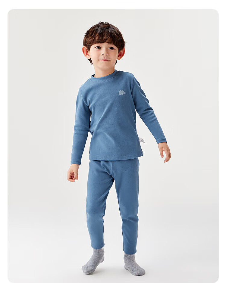 Balabala Boys and Girls Children's Underwear Set Two-Piece New Autumn and Winter Velvet Lined Thermal Top and Bottom Pajamas Red 15
